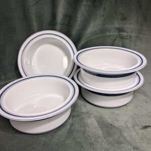4 Dansk New Scandia White Lattice Blue Band Porcelian Rimmed Cereal Bowls
